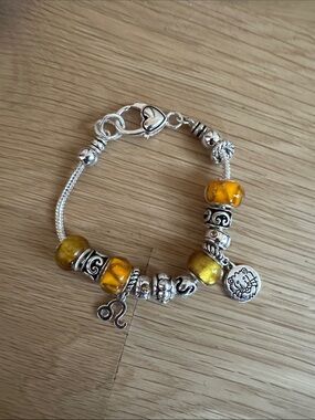 Landau Yellow Glass Bead Charm Bracelet with Silver Accents